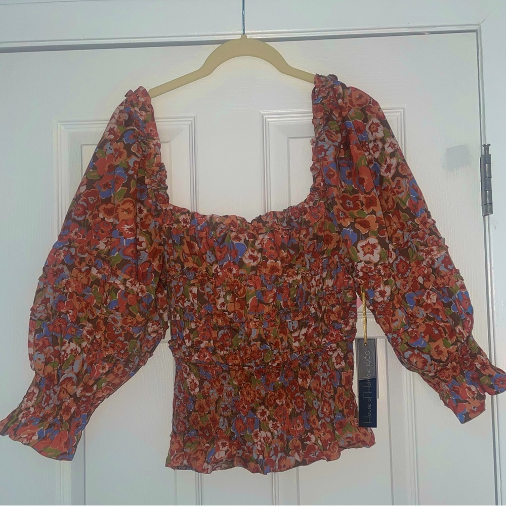 House of Harlow smocked balloon sleeve top